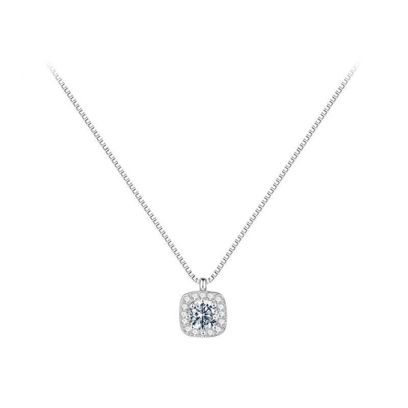S925 Silver Square Block CZ Collarbone Chain Box Chain Necklace for Women product image 5