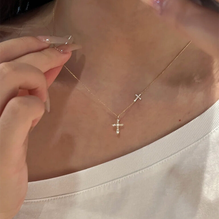 S925 silver double cross CZ pendant necklace main product image