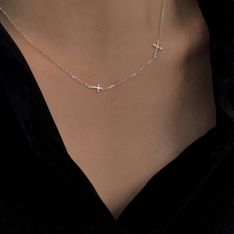 S925 Silver Cross Minimalist Collarbone Chain Cross Chain Party Necklace for Women product image 3