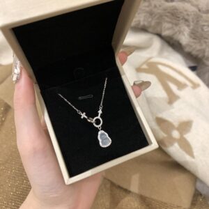 S925 Silver Gourd CZ White Chalcedony Modern Chinese Vintage Necklace for Women product image 1