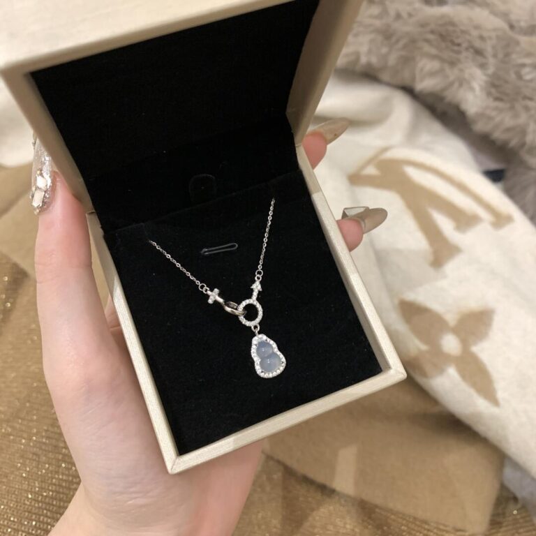 S925 Silver Gourd CZ White Chalcedony Modern Chinese Vintage Necklace for Women product image 1