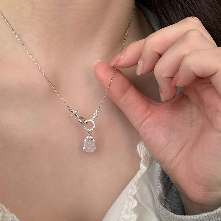 S925 Silver Gourd CZ White Chalcedony Modern Chinese Vintage Necklace for Women product image 3