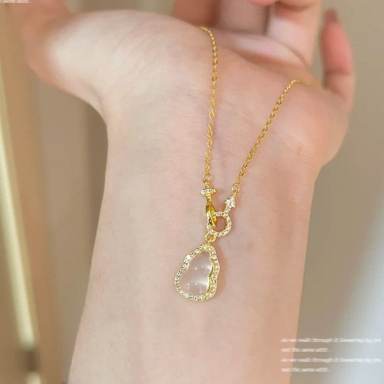 S925 Silver Gourd CZ White Chalcedony Modern Chinese Vintage Necklace for Women product image 4