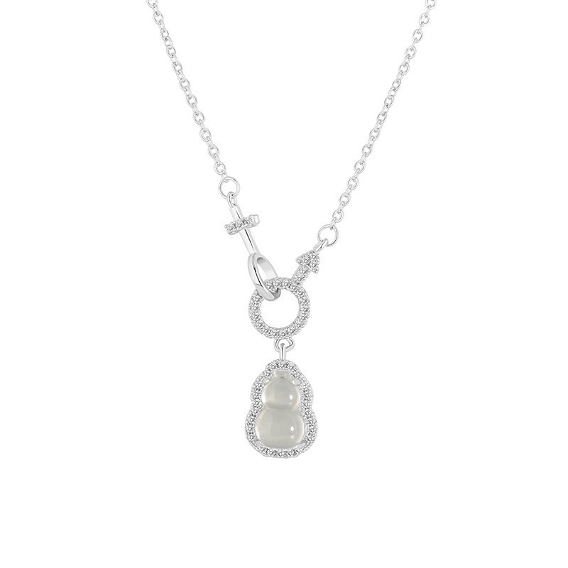 S925 Silver Gourd CZ White Chalcedony Modern Chinese Vintage Necklace for Women product image 5