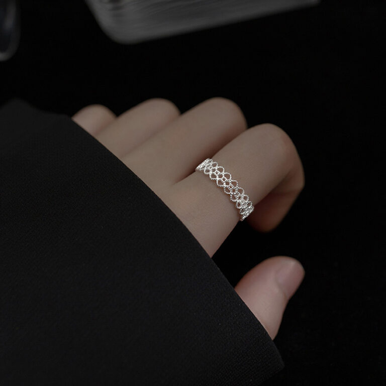 S925 Silver Lace Heart Openwork Adjustable Open Ring for Women product image 1