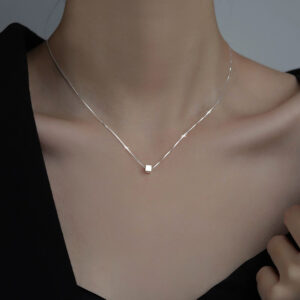 S925 Silver Square Block Minimalist Brushed Collarbone Chain Necklace for Women product image 1