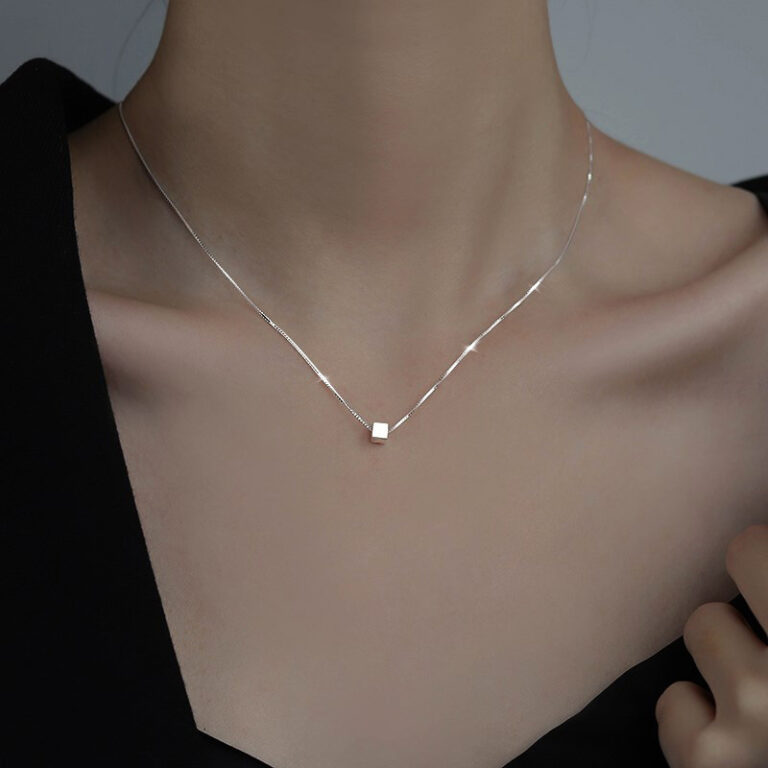 S925 Silver Square Block Minimalist Brushed Collarbone Chain Necklace for Women product image 1