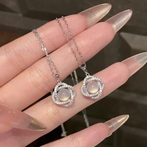 S925 Silver Flower CZ White Chalcedony Collarbone Chain Necklace for Women product image 1