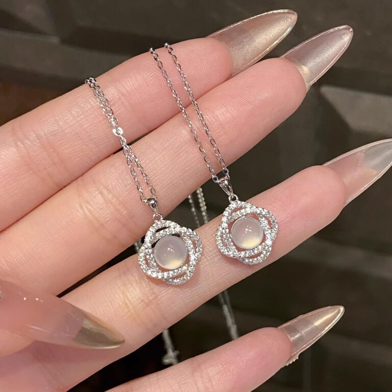 S925 Silver Flower CZ White Chalcedony Collarbone Chain Necklace for Women product image 1