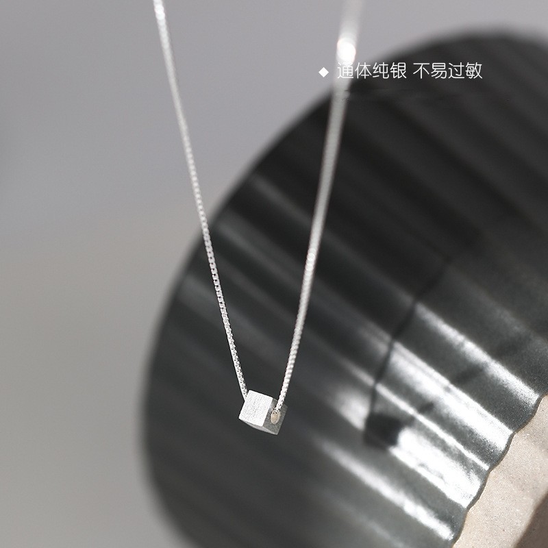 S925 Silver Square Block Minimalist Brushed Collarbone Chain Necklace for Women product image 2