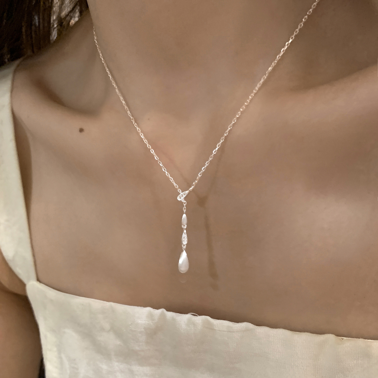 S925 Silver CZ Minimalist Light Luxury Brushed Collarbone Chain Necklace for Women product image 4