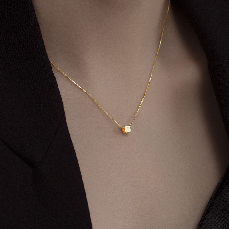 S925 Silver Square Block Minimalist Brushed Collarbone Chain Necklace for Women product image 4