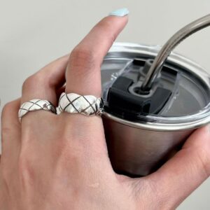 S925 Silver Quilted Texture Vintage Minimalist Adjustable Open Ring for Women product image 1