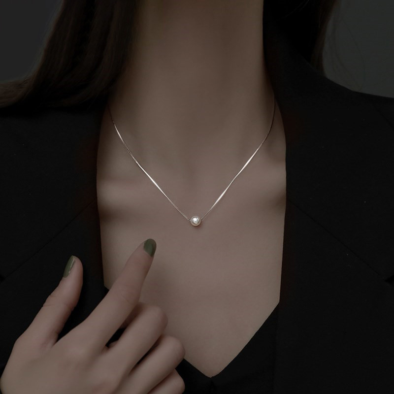 S925 Silver Pearl Minimalist Collarbone Chain Box Chain Necklace for Women product image 4