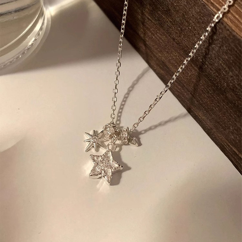 S925 Silver Heart CZ Minimalist Korean Style Collarbone Chain Necklace for Women product image 2