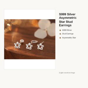 S999 Silver Asymmetric Star Stud Earrings for Women gallery image 1