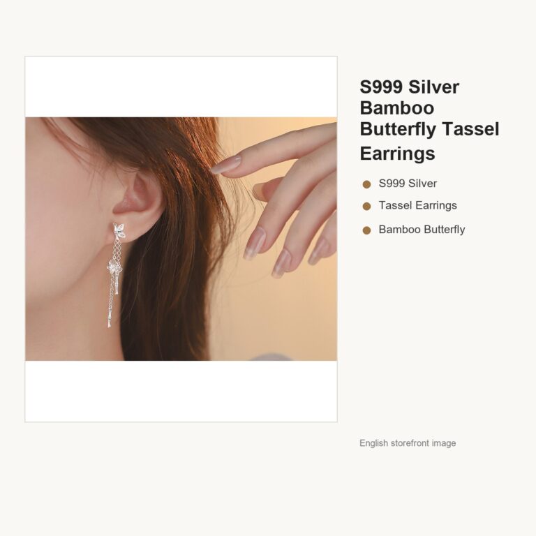 S999 Silver Bamboo Butterfly Tassel Earrings for Women gallery image 1