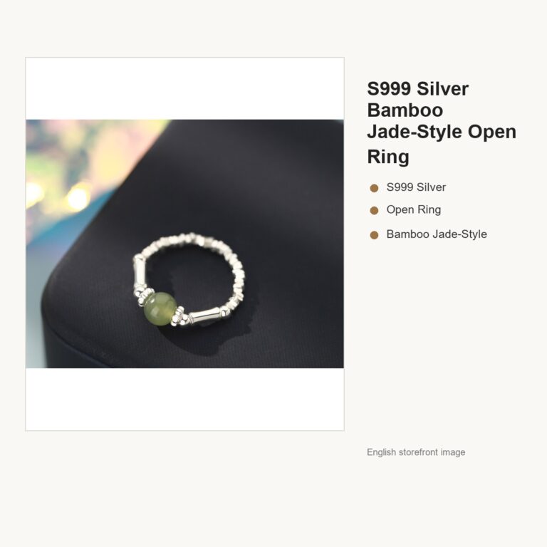 S999 Silver Bamboo Jade-Style Open Ring for Women gallery image 1