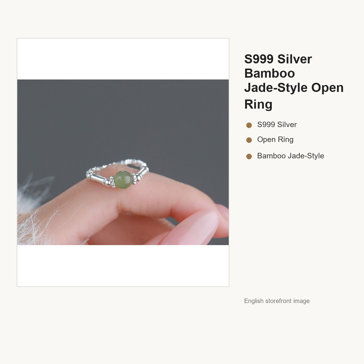 S999 Silver Bamboo Jade-Style Open Ring for Women gallery image 2