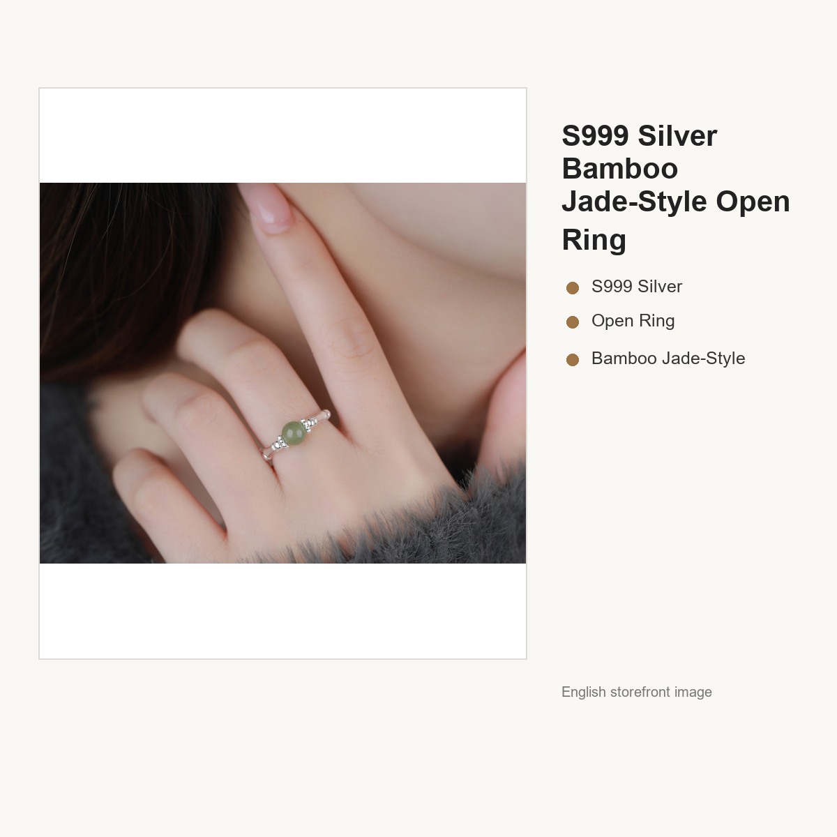 S999 Silver Bamboo Jade-Style Open Ring for Women gallery image 3