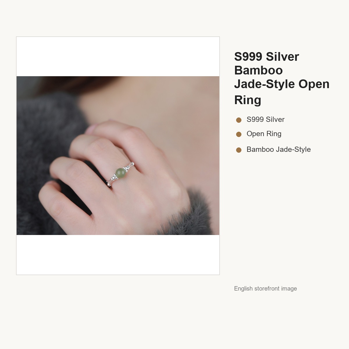 S999 Silver Bamboo Jade-Style Open Ring for Women gallery image 4