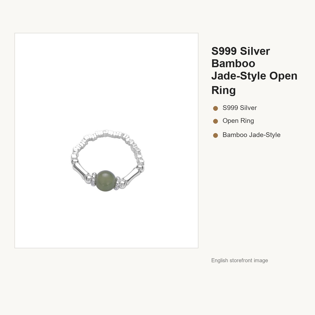 S999 Silver Bamboo Jade-Style Open Ring for Women gallery image 5