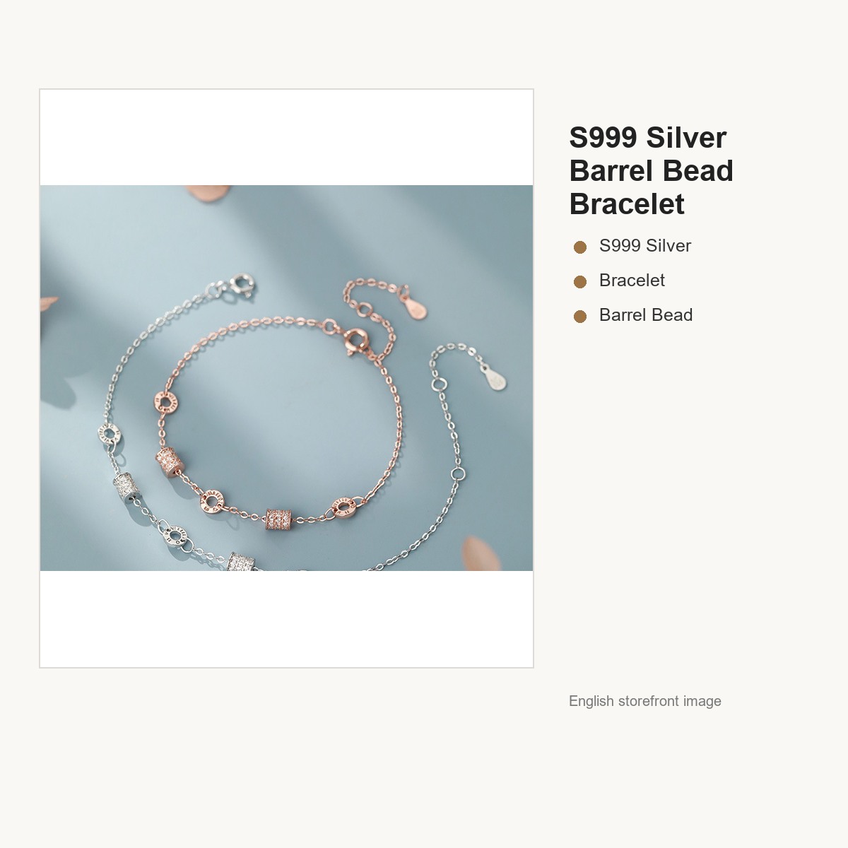 S999 Silver Barrel Bead Bracelet for Women gallery image 1