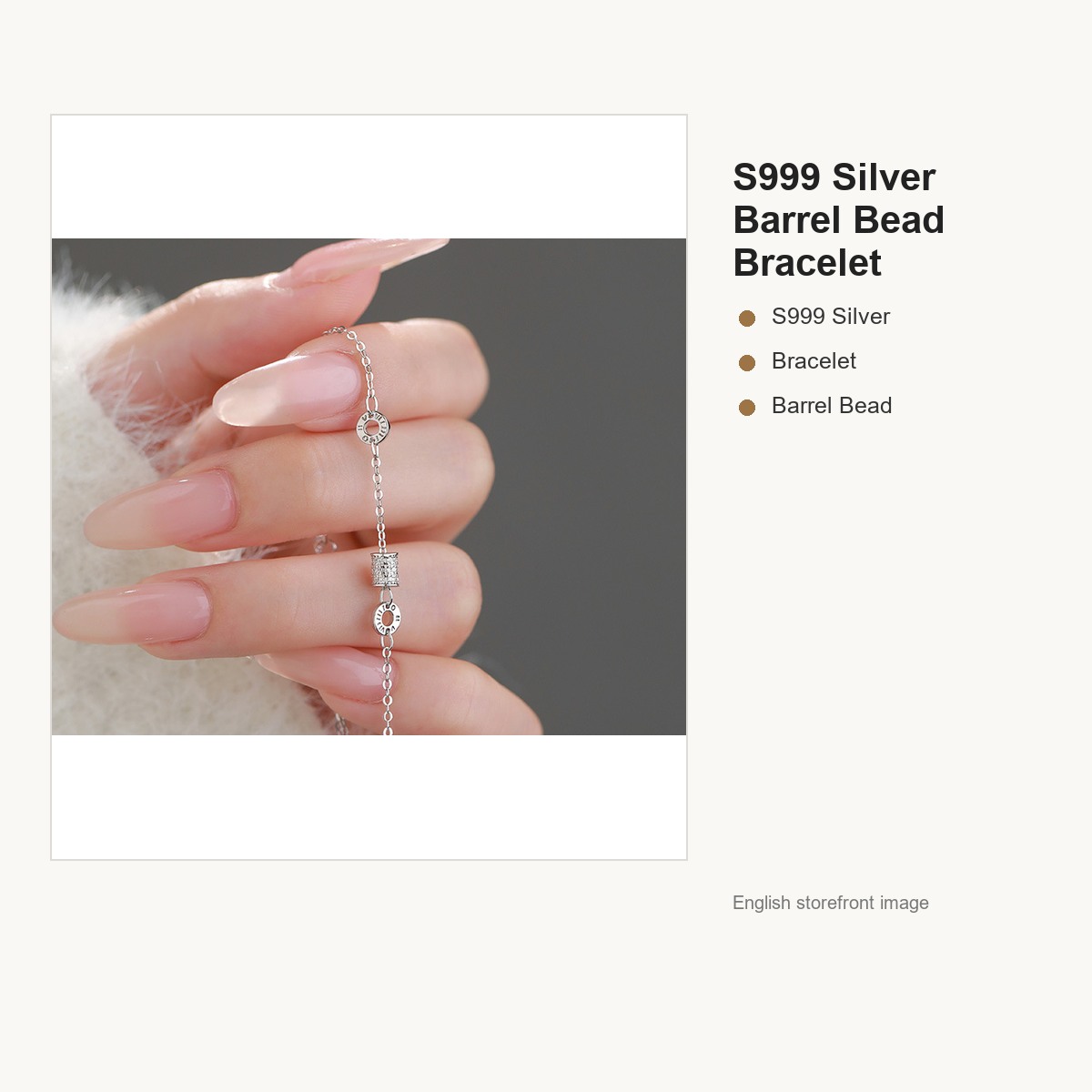 S999 Silver Barrel Bead Bracelet for Women gallery image 2