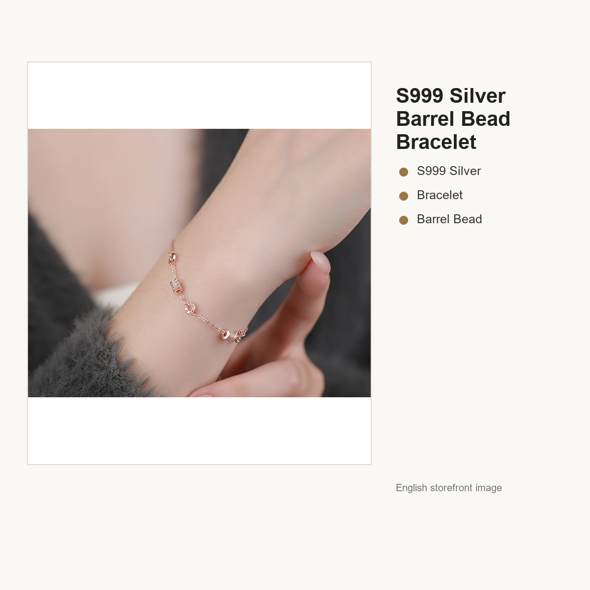 S999 Silver Barrel Bead Bracelet for Women gallery image 3