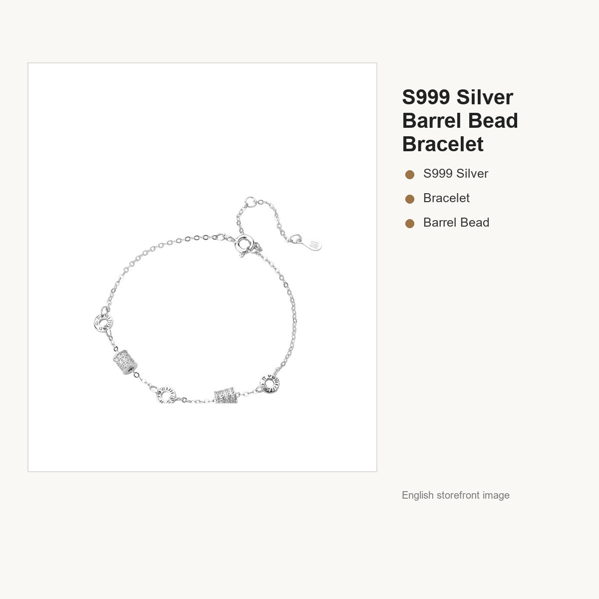 S999 Silver Barrel Bead Bracelet for Women gallery image 5
