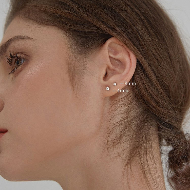 S999 Silver Bead Minimalist Everyday Stud Earrings for Women main image 3