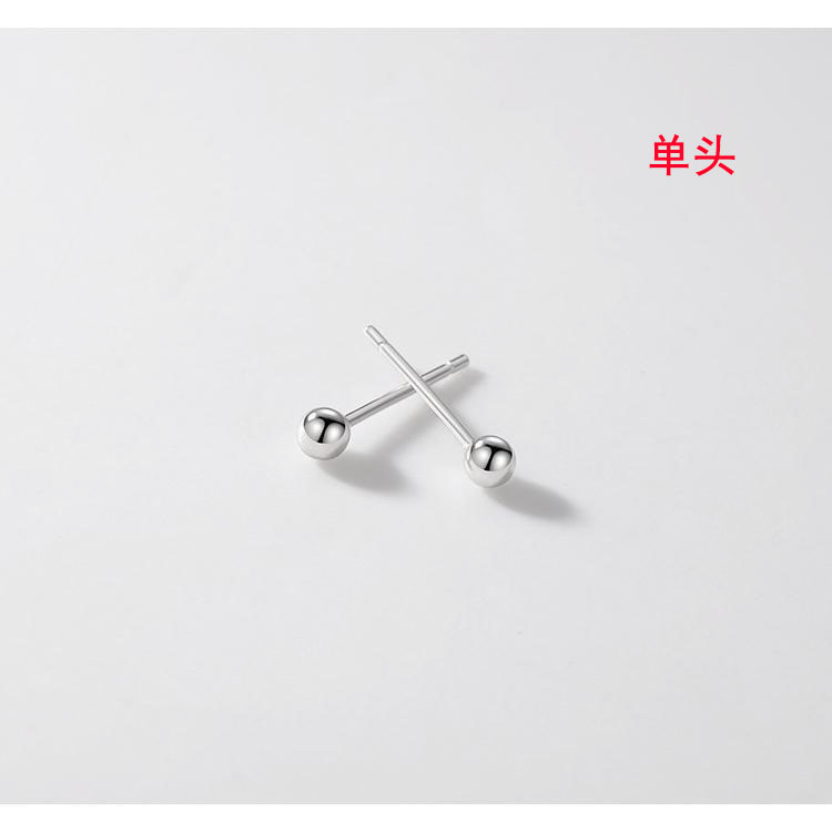 S999 Silver Bead Minimalist Everyday Stud Earrings for Women main image 4