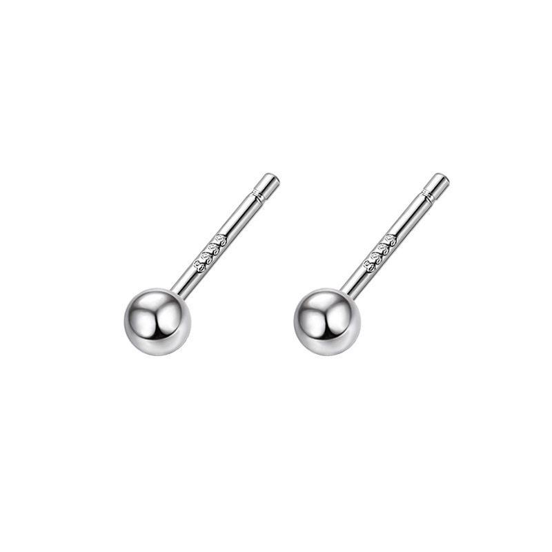 S999 Silver Bead Minimalist Everyday Stud Earrings for Women main image 5