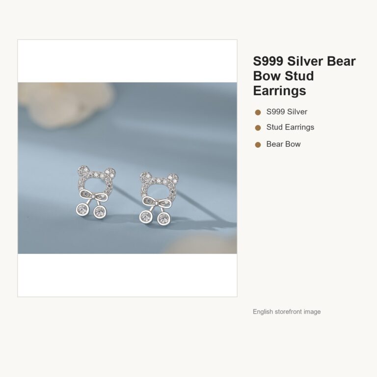 S999 Silver Bear Bow Stud Earrings for Women gallery image 1
