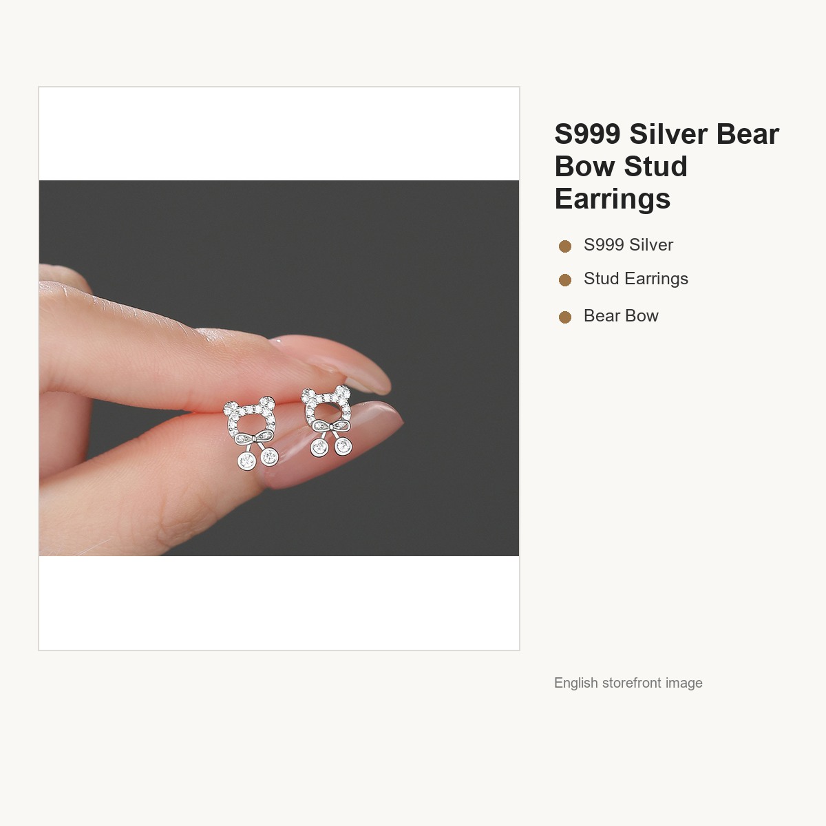 S999 Silver Bear Bow Stud Earrings for Women gallery image 2