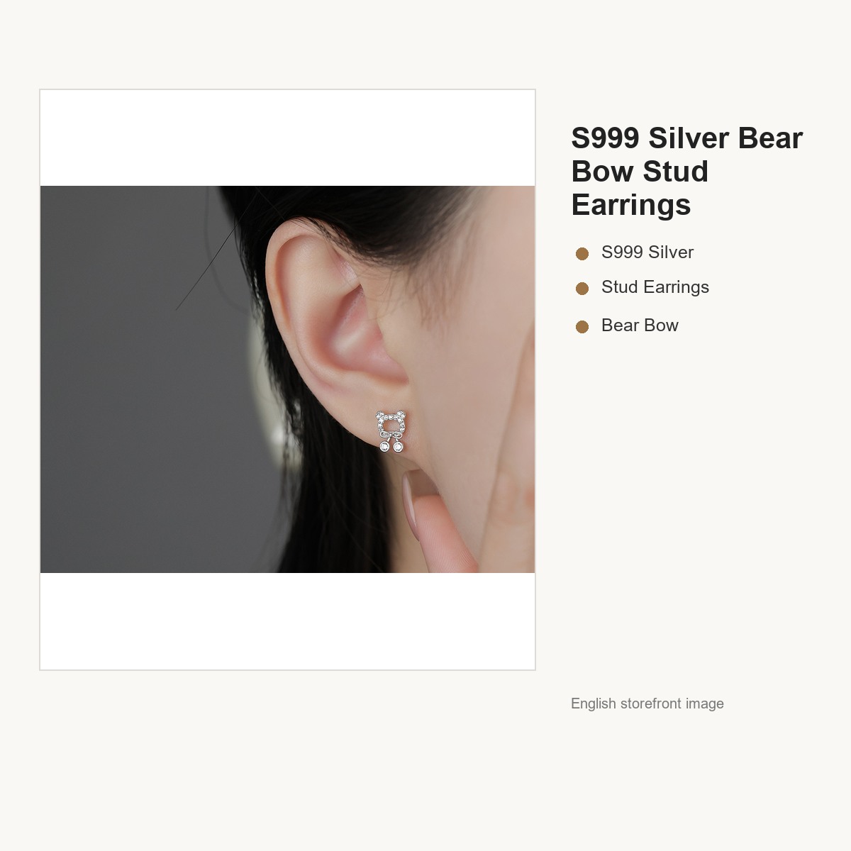 S999 Silver Bear Bow Stud Earrings for Women gallery image 3