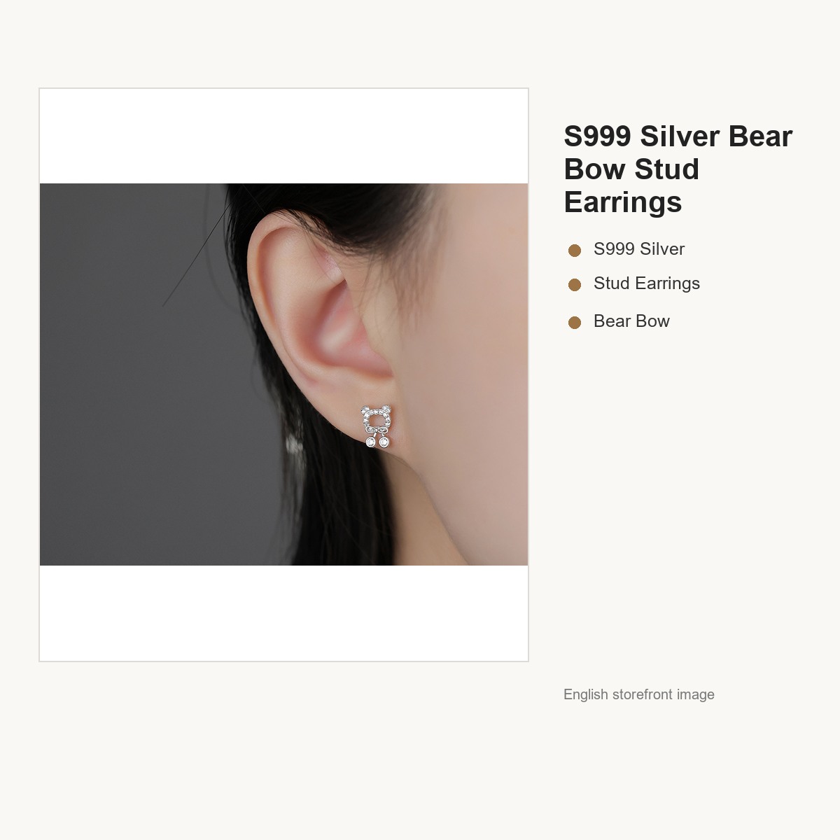 S999 Silver Bear Bow Stud Earrings for Women gallery image 4