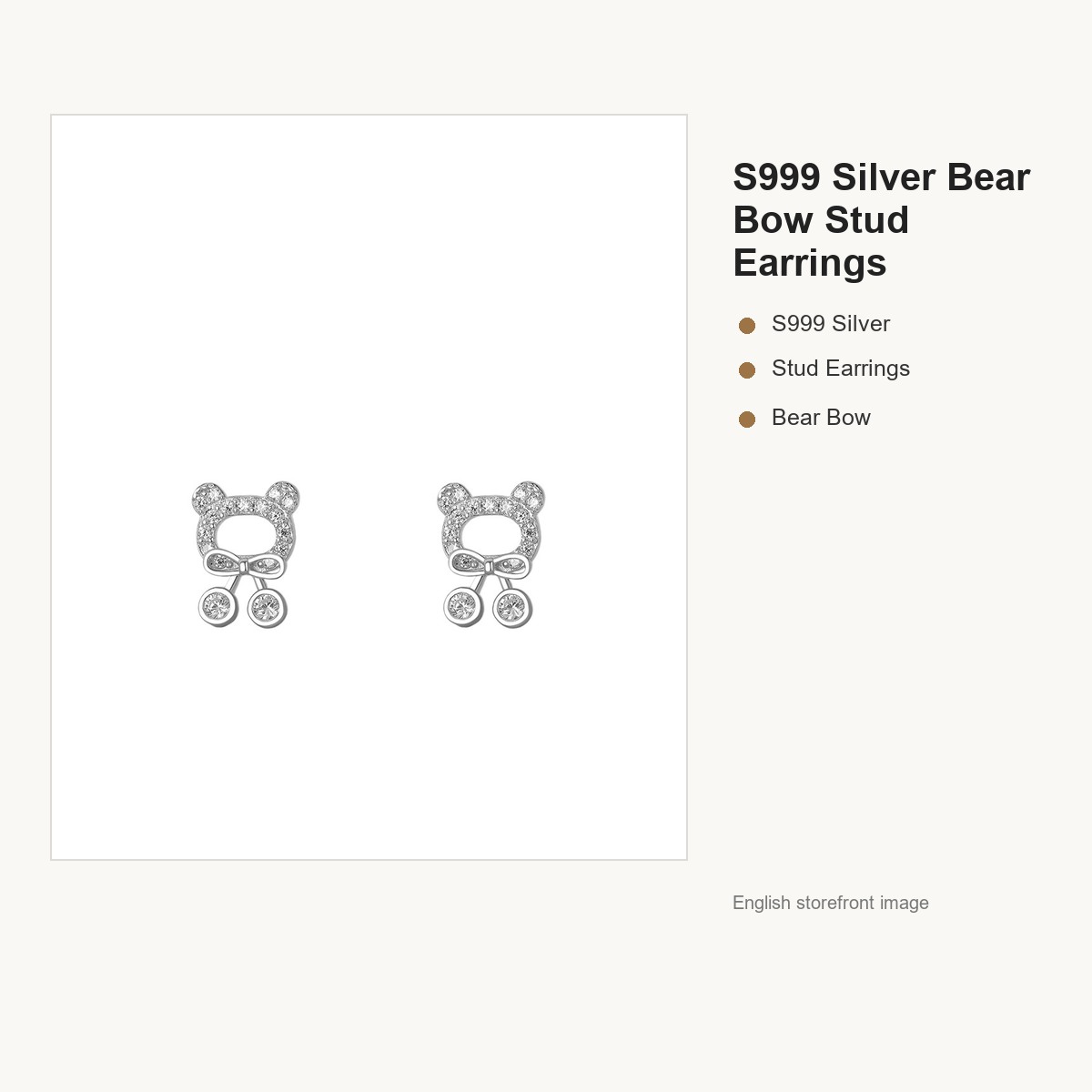 S999 Silver Bear Bow Stud Earrings for Women gallery image 5