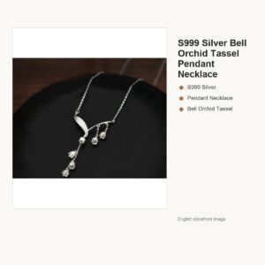 S999 Silver Bell Orchid Tassel Pendant Necklace gallery image 1