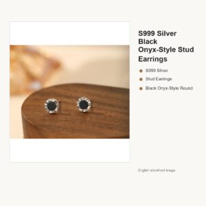 S999 Silver Black Onyx-Style Stud Earrings for Women gallery image 1