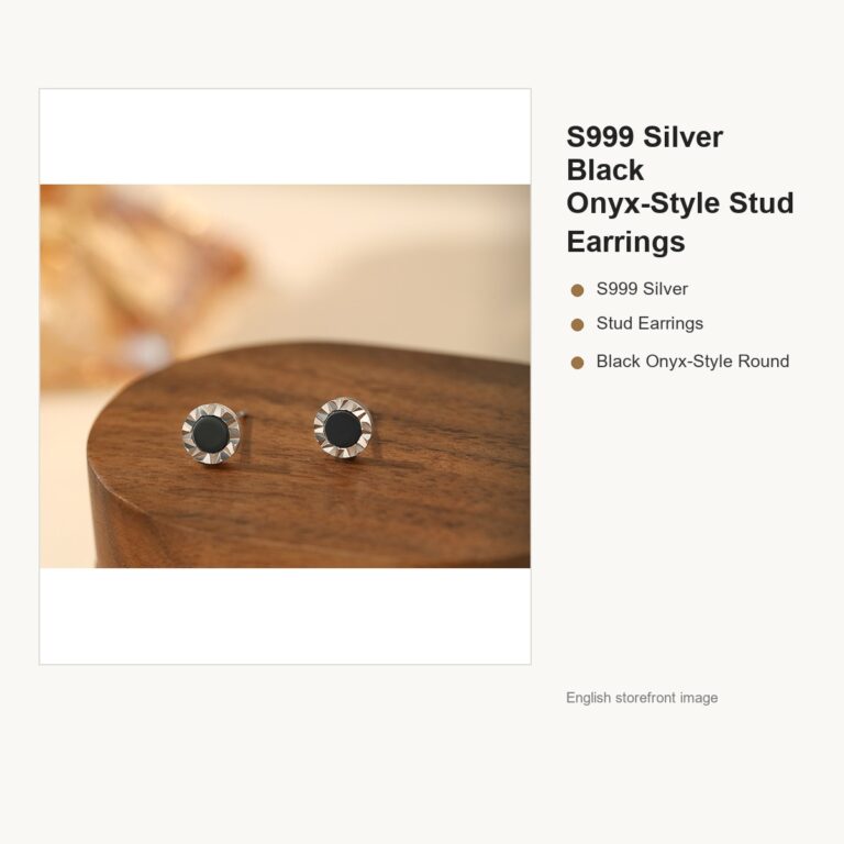 S999 Silver Black Onyx-Style Stud Earrings for Women gallery image 1