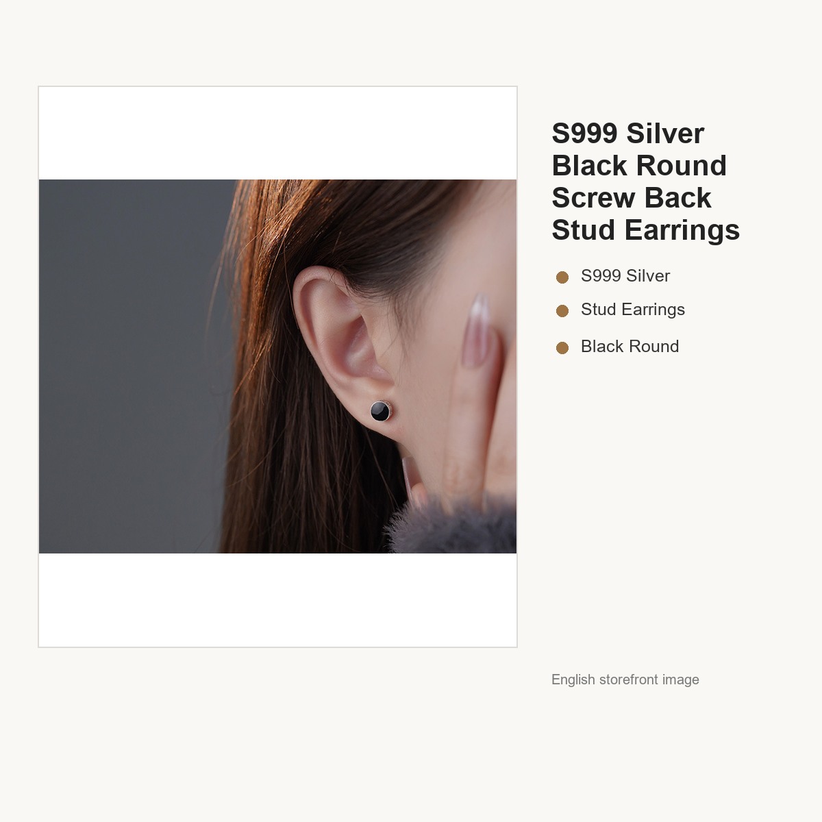 S999 Silver Black Round Screw Back Stud Earrings gallery image 4