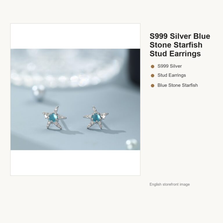 S999 Silver Blue Stone Starfish Stud Earrings for Women gallery image 1