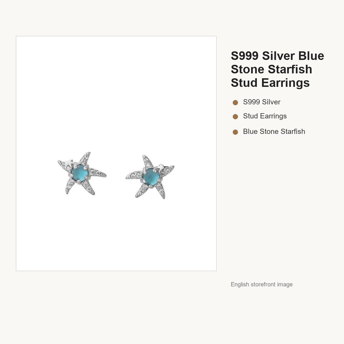 S999 Silver Blue Stone Starfish Stud Earrings for Women gallery image 5