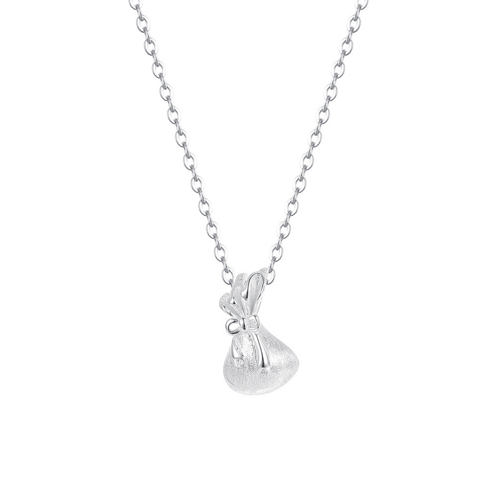 S999 Silver Bow Brushed Collarbone Chain Necklace for Women main image 5