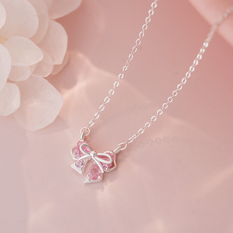 S999 Silver Bow Collarbone Chain Necklace for Women main image 1
