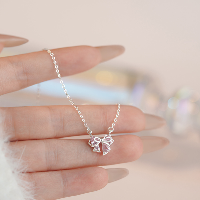 S999 Silver Bow Collarbone Chain Necklace for Women main image 2