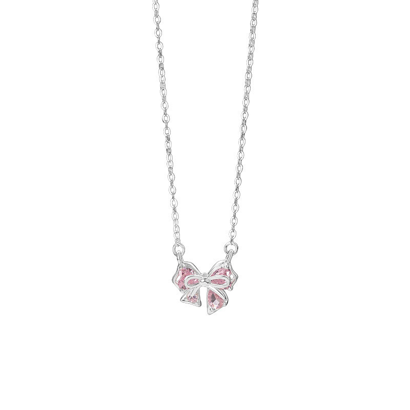 S999 Silver Bow Collarbone Chain Necklace for Women main image 5