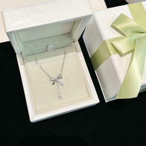 S999 Silver Bow CZ Collarbone Chain Necklace for Women main image 1