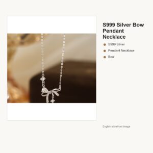 S999 Silver Bow Pendant Necklace for Women gallery image 1